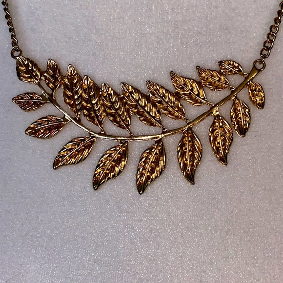 Gold Olive Leaf Bib Statement Necklace - Picture 7 of 16